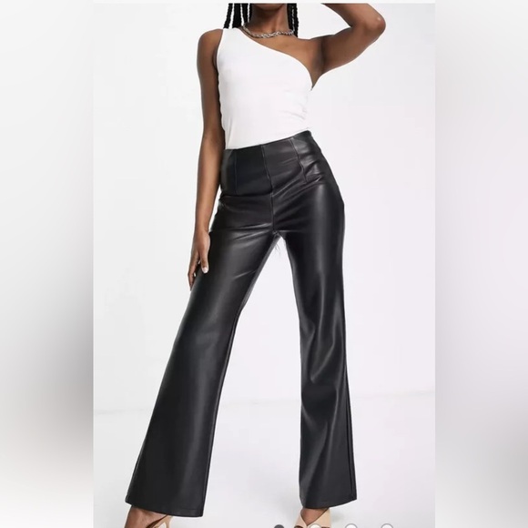 ASOS DESIGN flare pants in stretch leather look in black Sz 8 - Picture 1 of 4